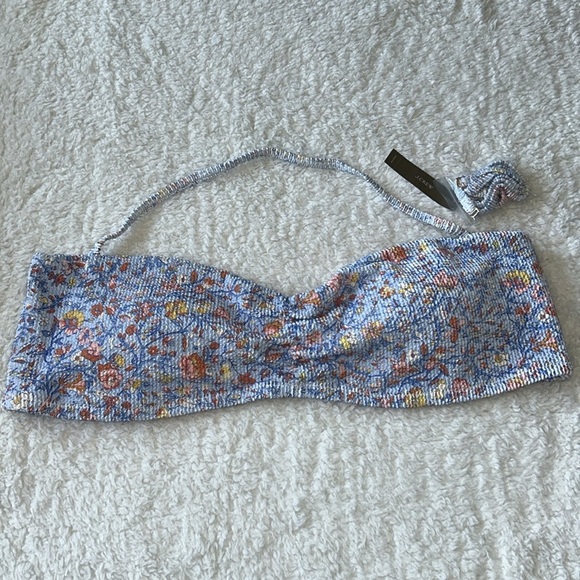 J Crew Scrunch Smocked Paisley Sweetheart Bikini Top Blue Afternoon Size 3X NEW - Picture 2 of 6
